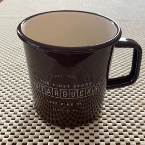 Starbucks 14 oz brown metallic camping mug. White retro lettering. New with tag.